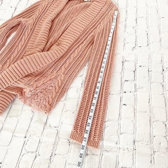 Garnet Hill Dusty Pink Knit Open Front Cardigan with Lace Panels Cashmere Blend - Picture 11 of 14